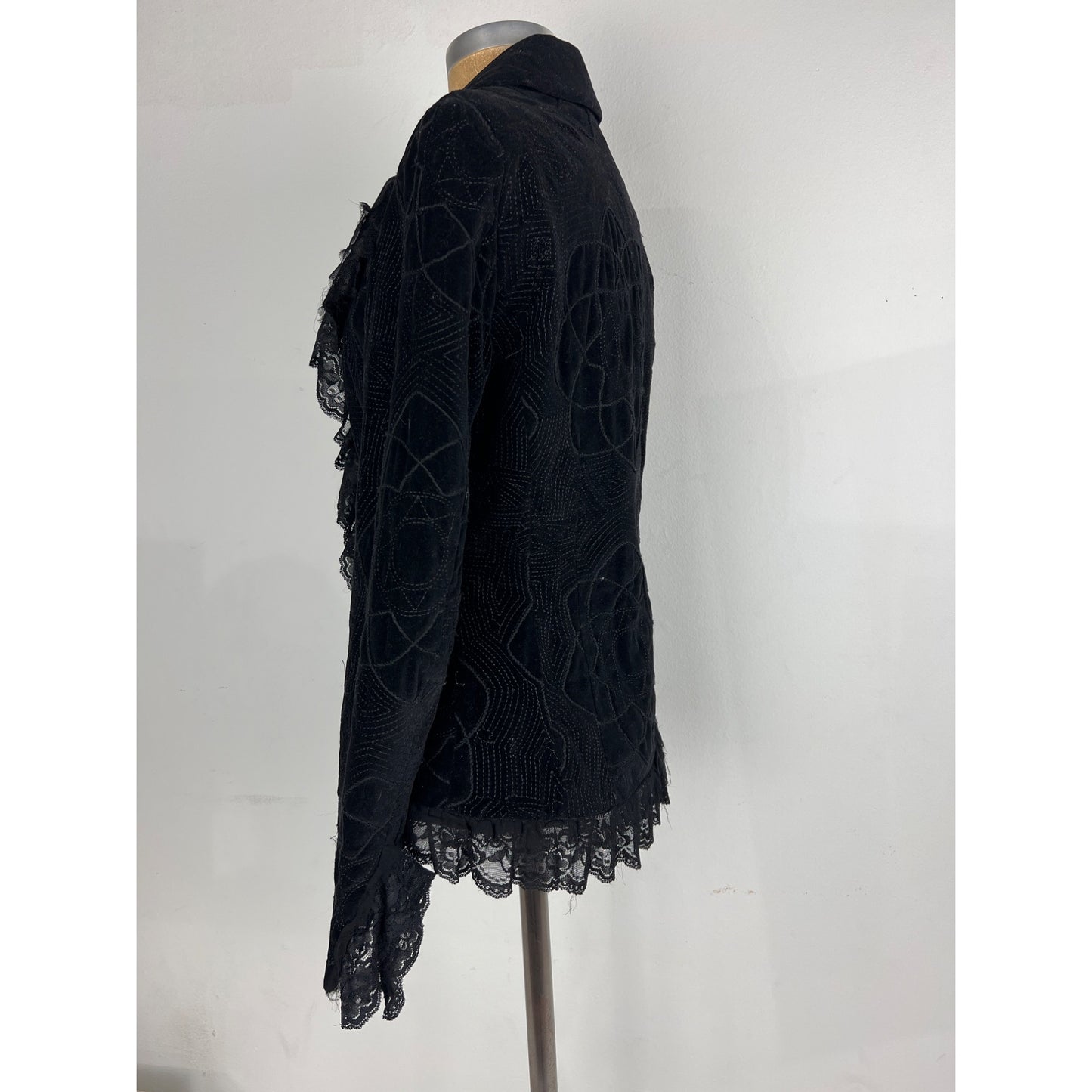 Sheri Bodel Black Authentic Vintage Women's Blazer Unique Jacket with Ruffle Lace Trim from Nordstrom