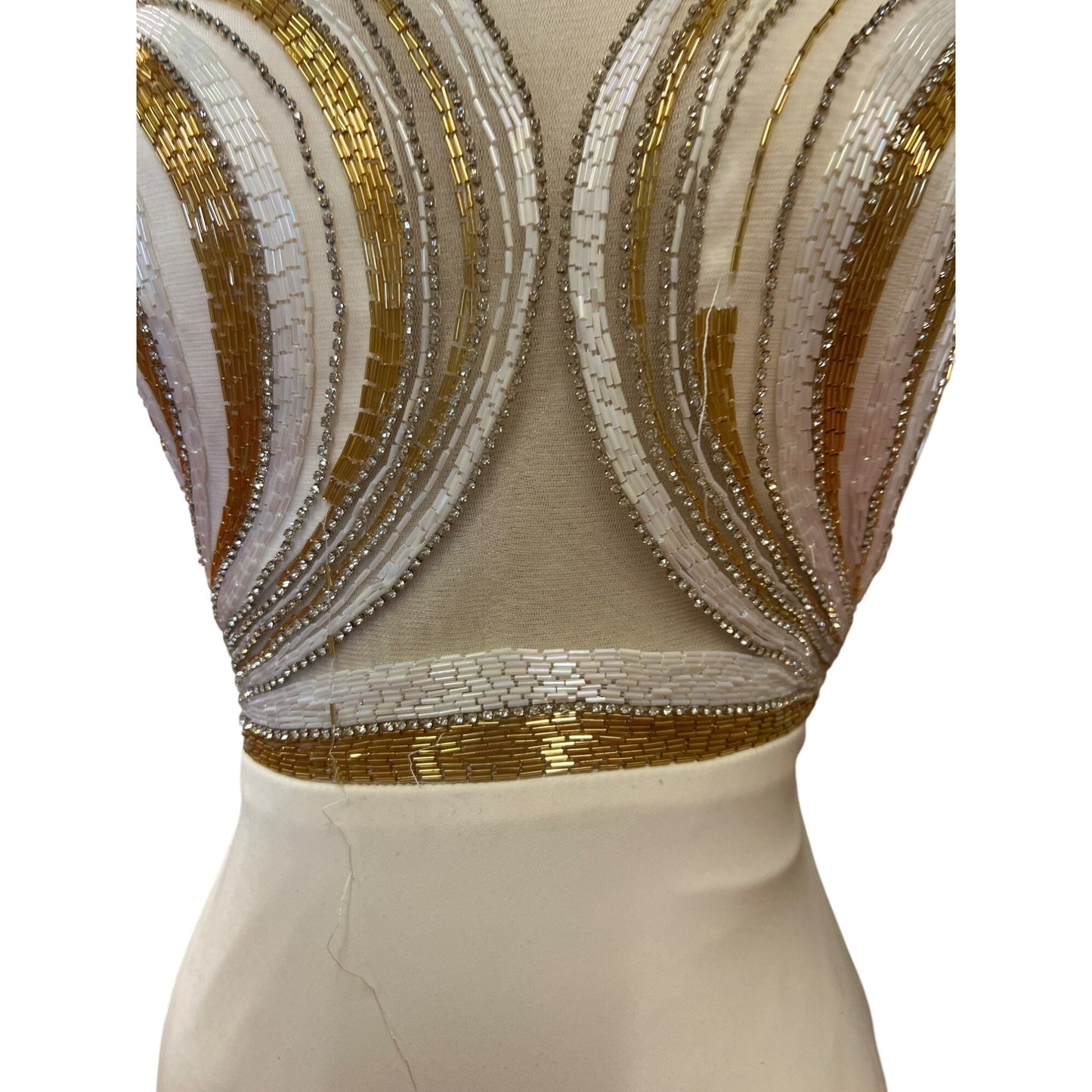 Vintage Tony BowlsTM Dress Floor Length Gown With Gold White Beading Glamorous Bridal Homecoming Fabulous Prom Metallic Dress Formal MOB