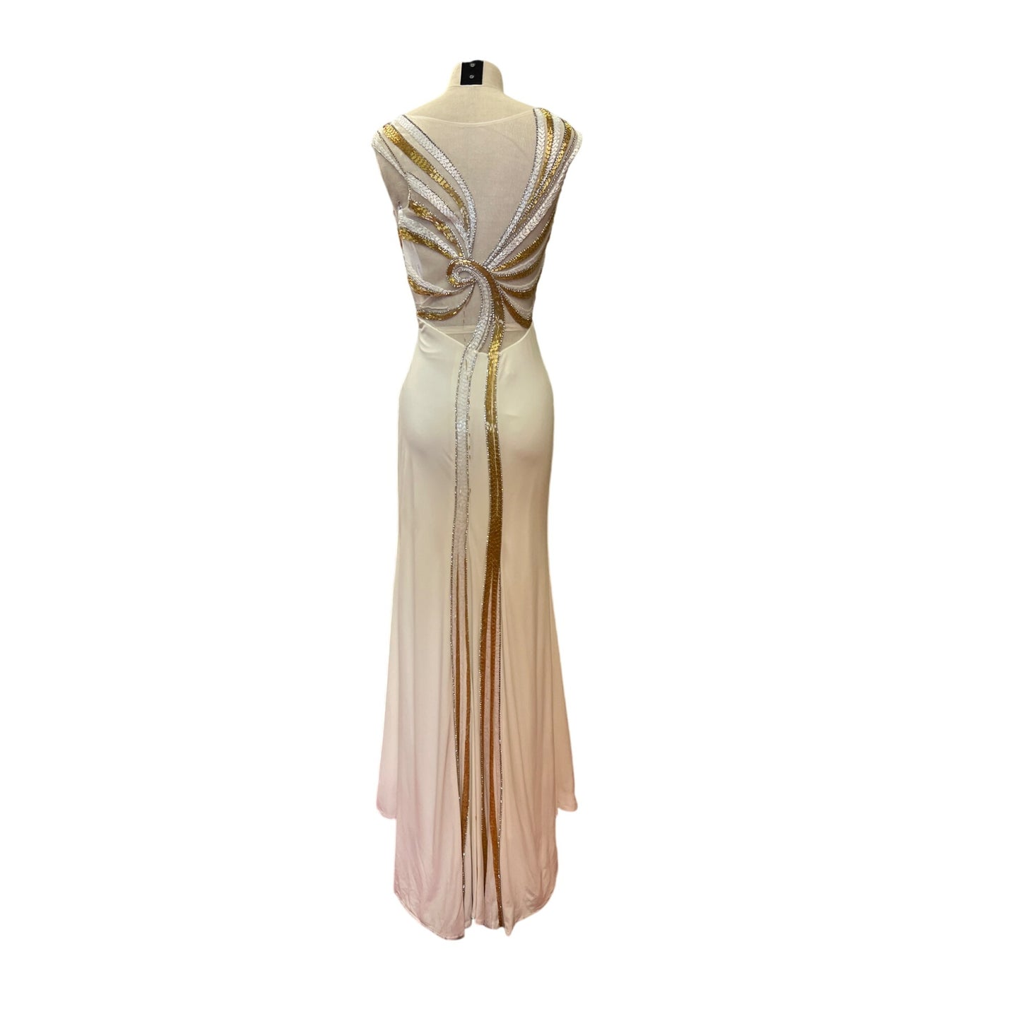 Vintage Tony BowlsTM Dress Floor Length Gown With Gold White Beading Glamorous Bridal Homecoming Fabulous Prom Metallic Dress Formal MOB