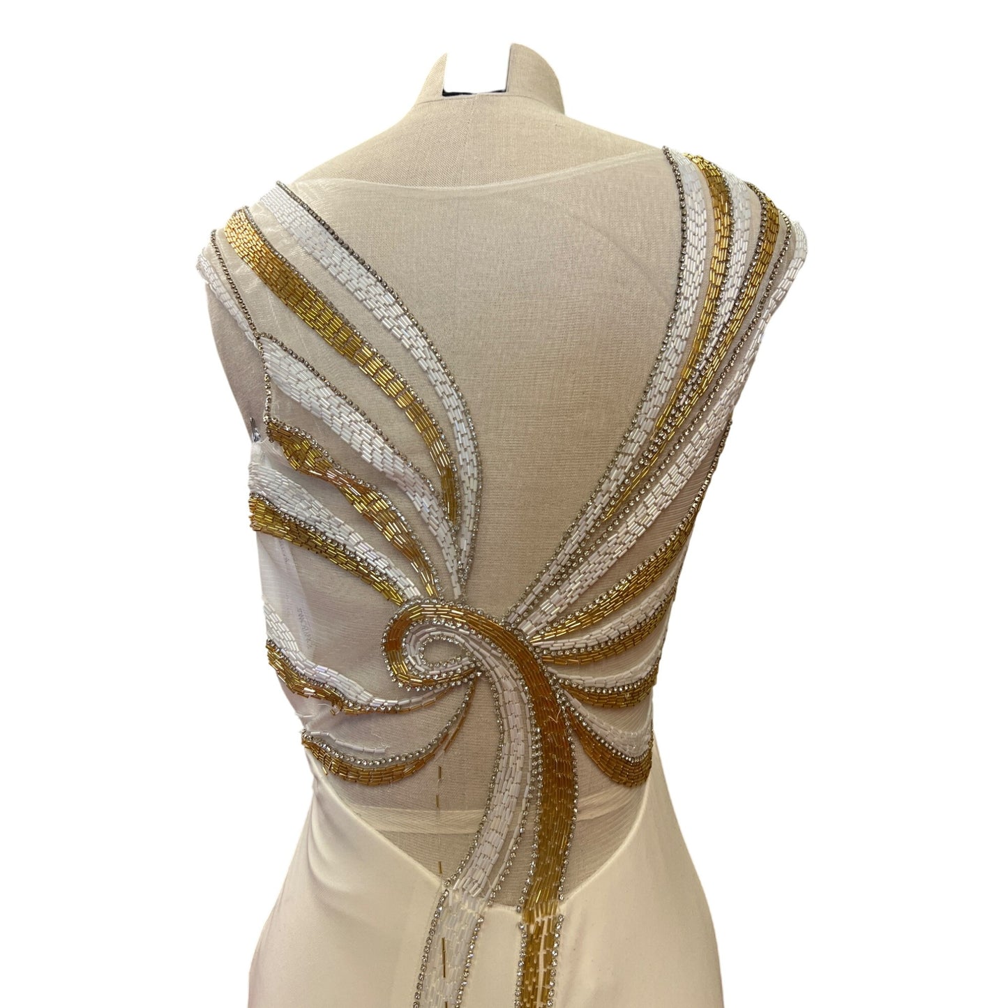 Vintage Tony BowlsTM Dress Floor Length Gown With Gold White Beading Glamorous Bridal Homecoming Fabulous Prom Metallic Dress Formal MOB