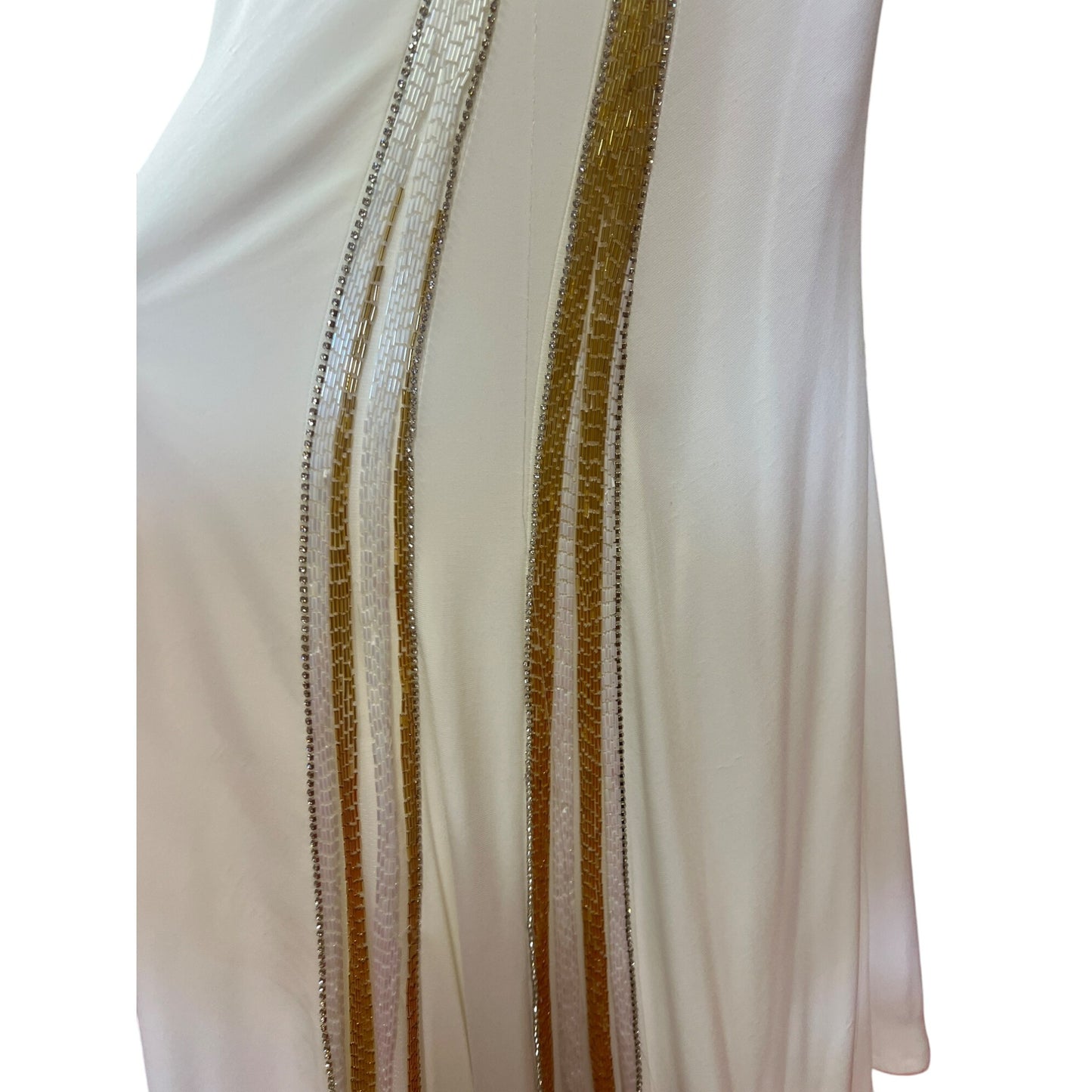 Vintage Tony BowlsTM Dress Floor Length Gown With Gold White Beading Glamorous Bridal Homecoming Fabulous Prom Metallic Dress Formal MOB