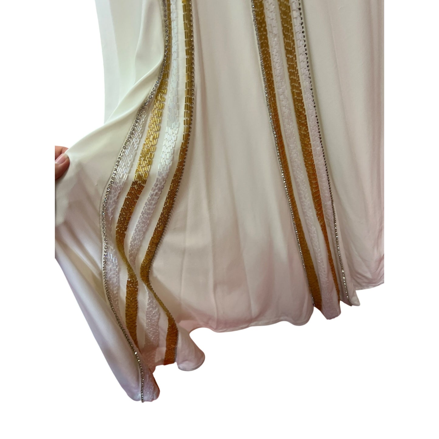 Vintage Tony BowlsTM Dress Floor Length Gown With Gold White Beading Glamorous Bridal Homecoming Fabulous Prom Metallic Dress Formal MOB