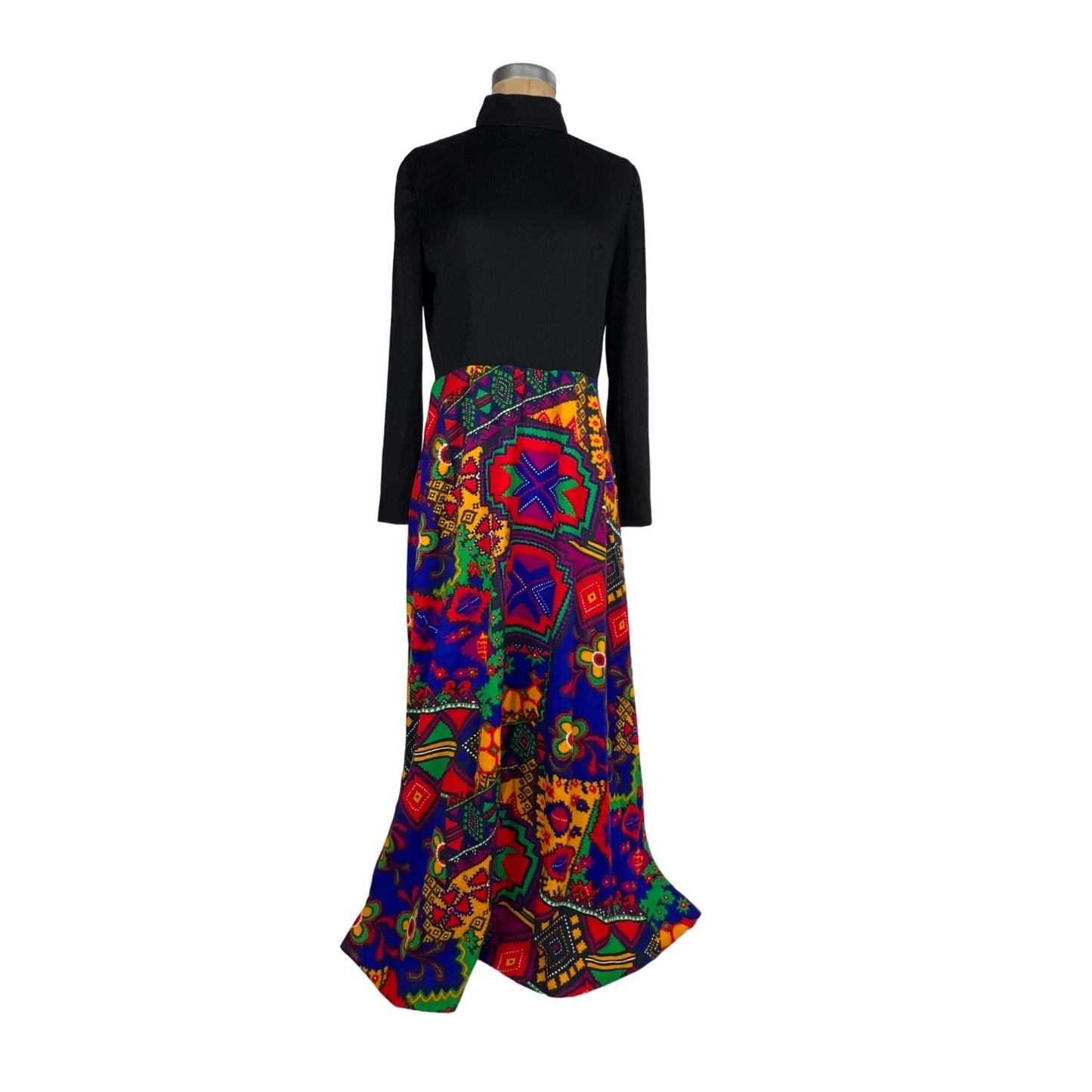 Eclectic Bold Colorful Floral Full Length Maxi Dress Authentic Vintage