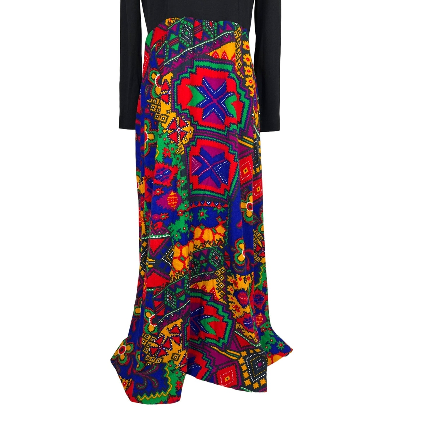 Eclectic Bold Colorful Floral Full Length Maxi Dress Authentic Vintage