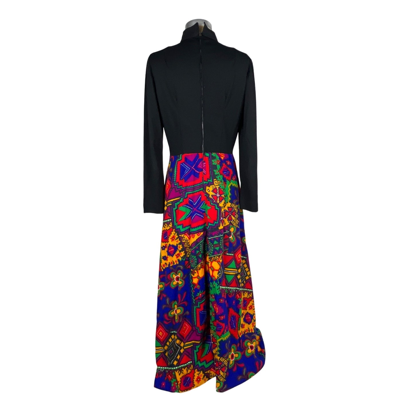 Eclectic Bold Colorful Floral Full Length Maxi Dress Authentic Vintage