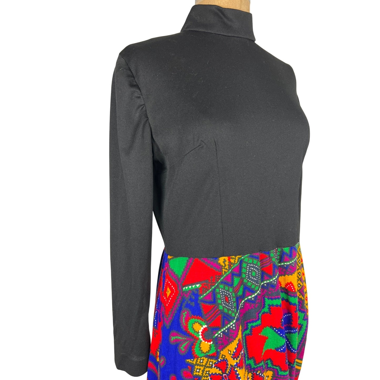 Eclectic Bold Colorful Floral Full Length Maxi Dress Authentic Vintage
