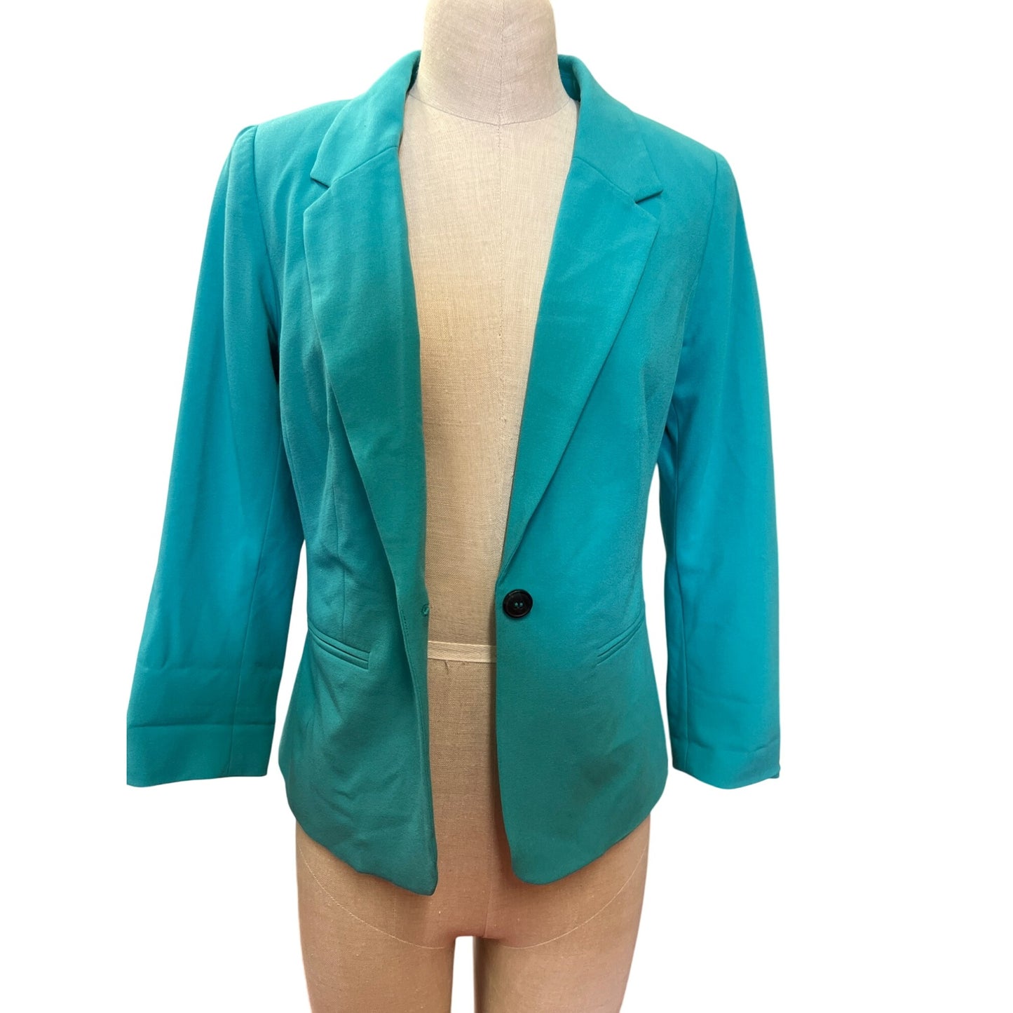 Kensie Teal Blazer Jacket With Polka Dot Lining Cute Girlie Fun Top Made to Make You Feel Pretty