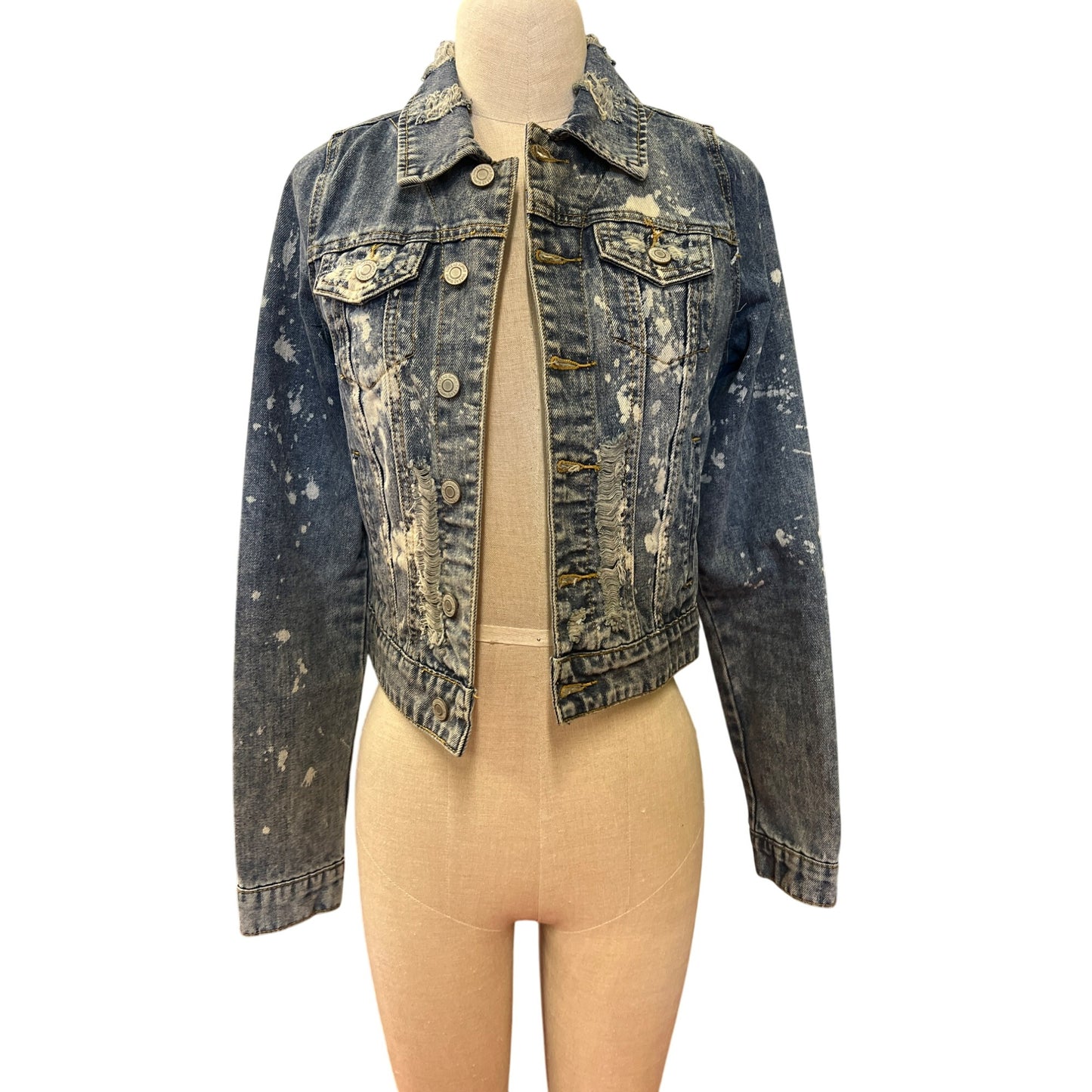 Thread & Supply Distressed Denim Jacket M 100% Cotton Blue