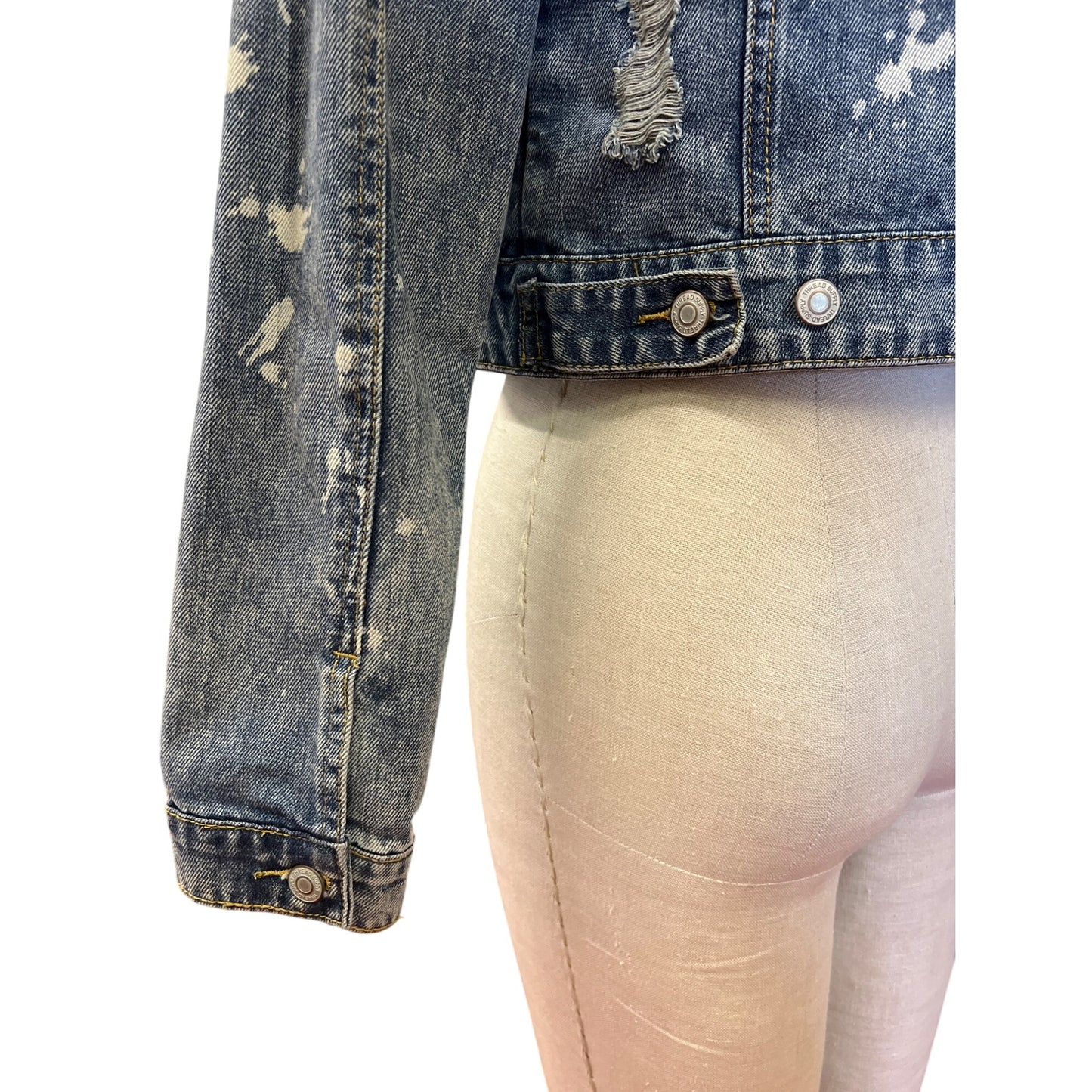 Thread & Supply Distressed Denim Jacket M 100% Cotton Blue