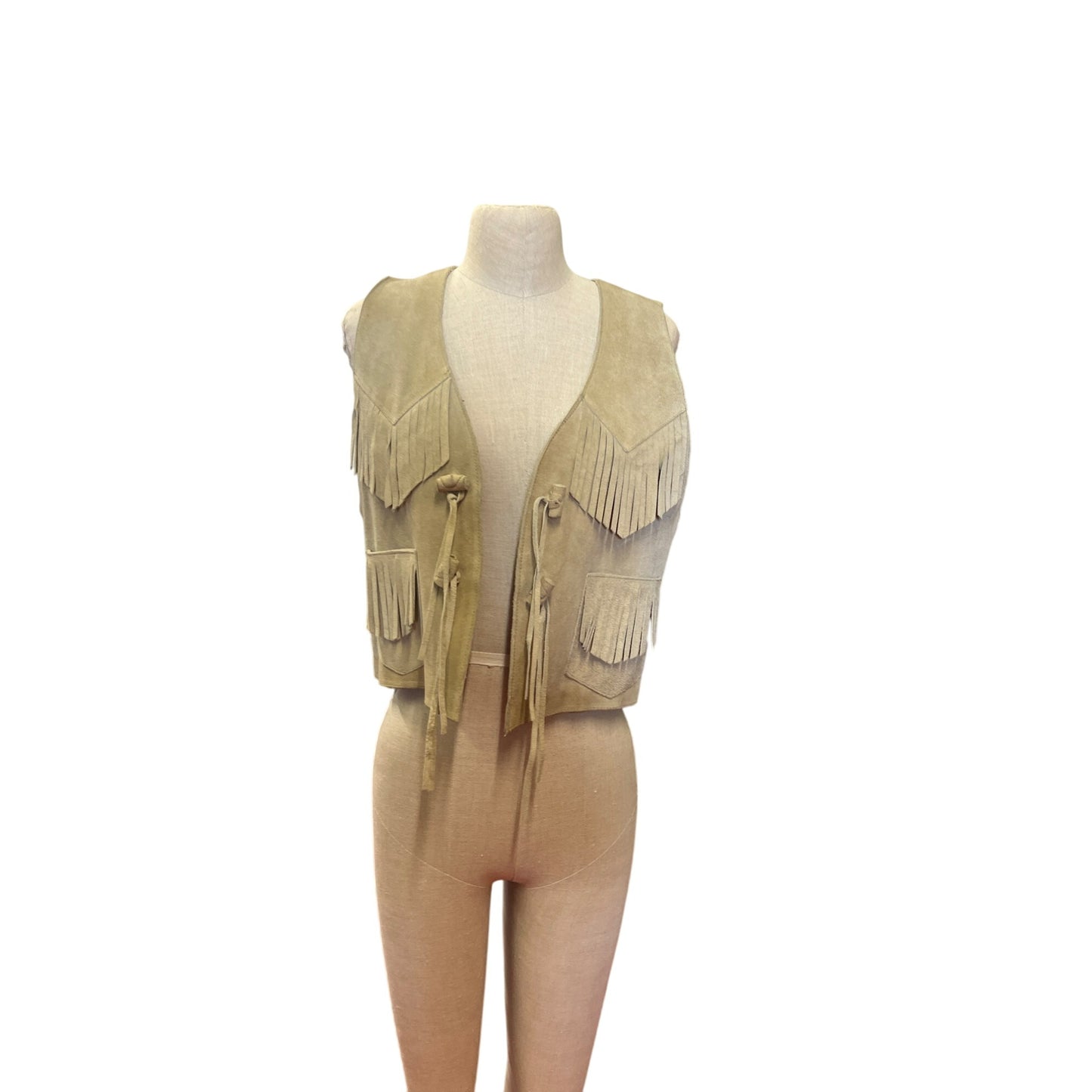 Vintage Authentic Made in The Shade Garment Tan Suede Fringe Western Leather Vest Cool Country Cowboy Wild West