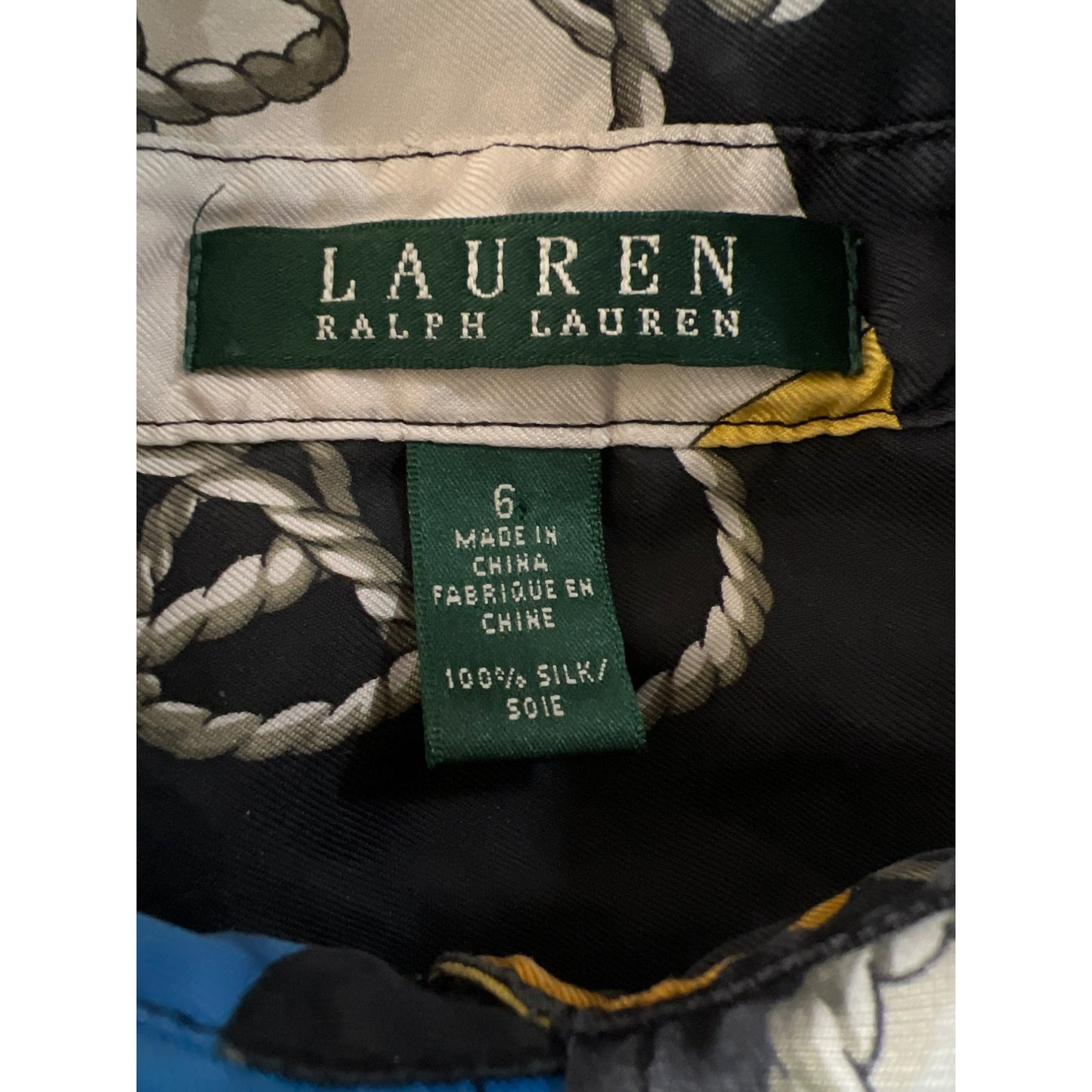 Lauren Ralph Lauren Nautical Flag & Anchor Print 100% Silk Blouse Size 6 With Button Front & Bow Tie Detail