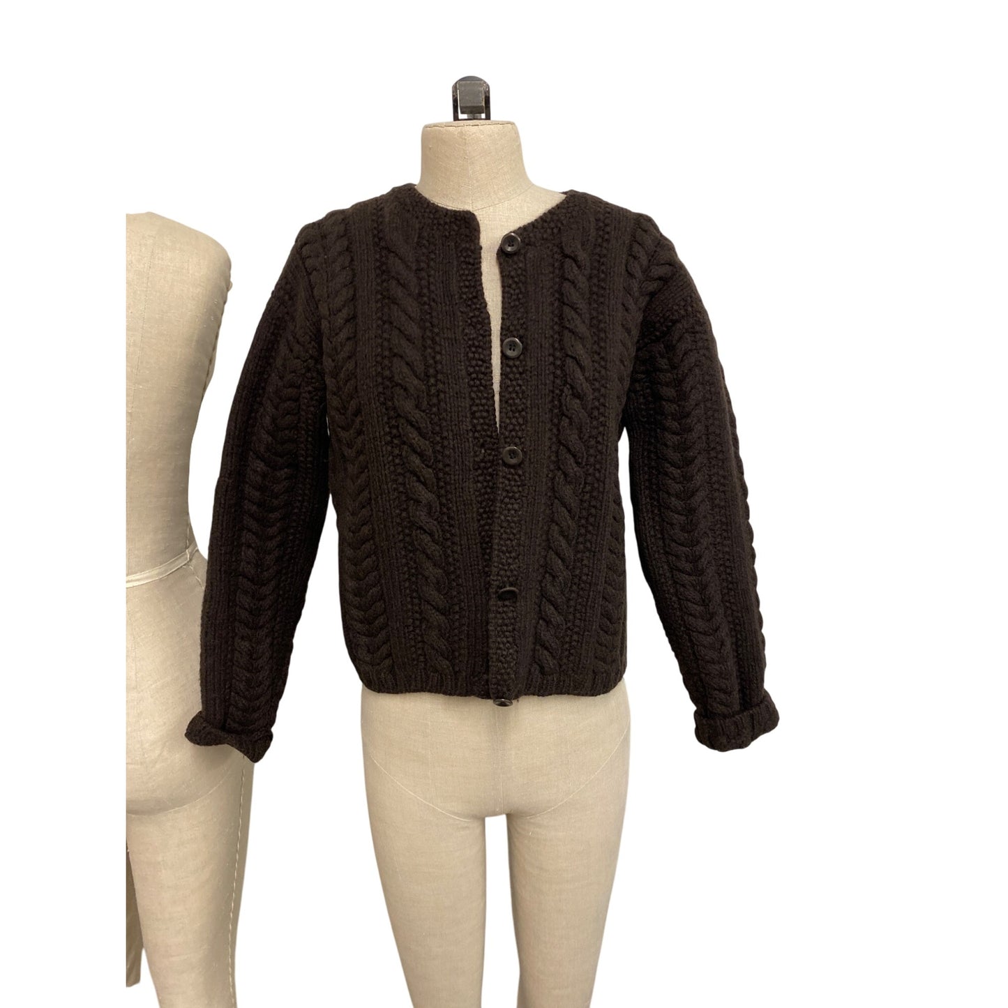 J.Crew Womens Cable Knit Wool Cardigan Sweater M Brown Button Front