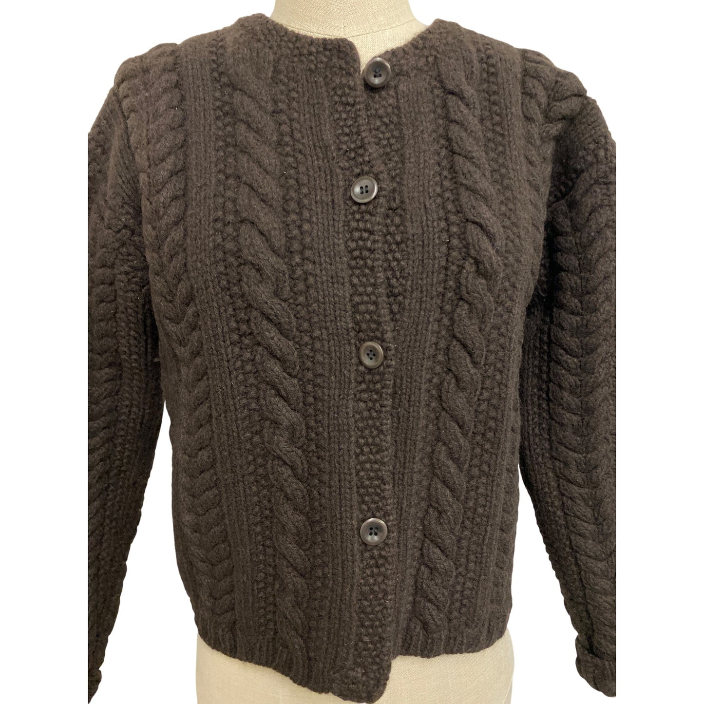 J.Crew Womens Cable Knit Wool Cardigan Sweater M Brown Button Front