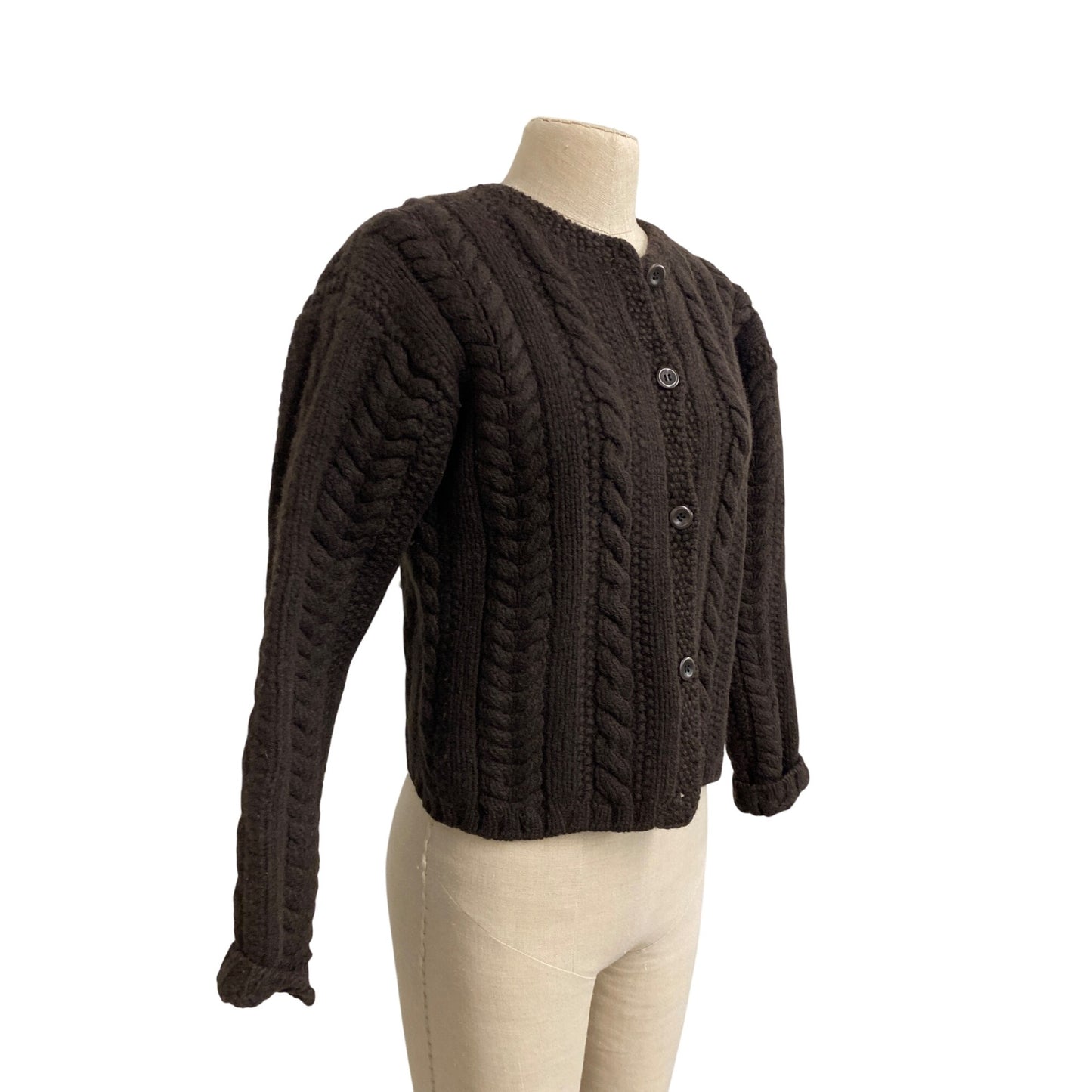 J.Crew Womens Cable Knit Wool Cardigan Sweater M Brown Button Front