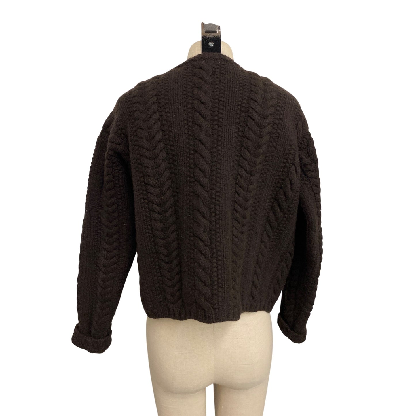 J.Crew Womens Cable Knit Wool Cardigan Sweater M Brown Button Front