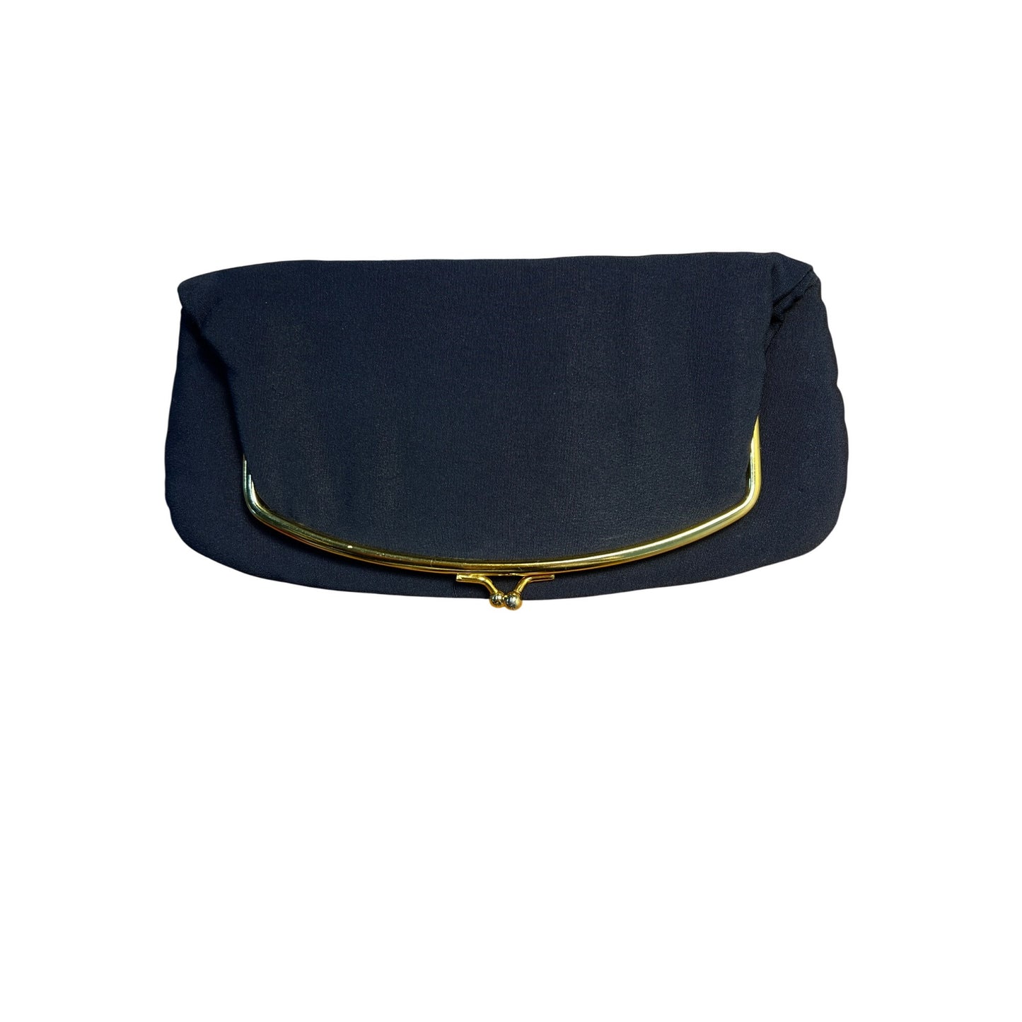 Vintage Mel Ton Navy Blue Sophisticated Clutch Purse With Gold Satin Interior Gold-Tone Frame