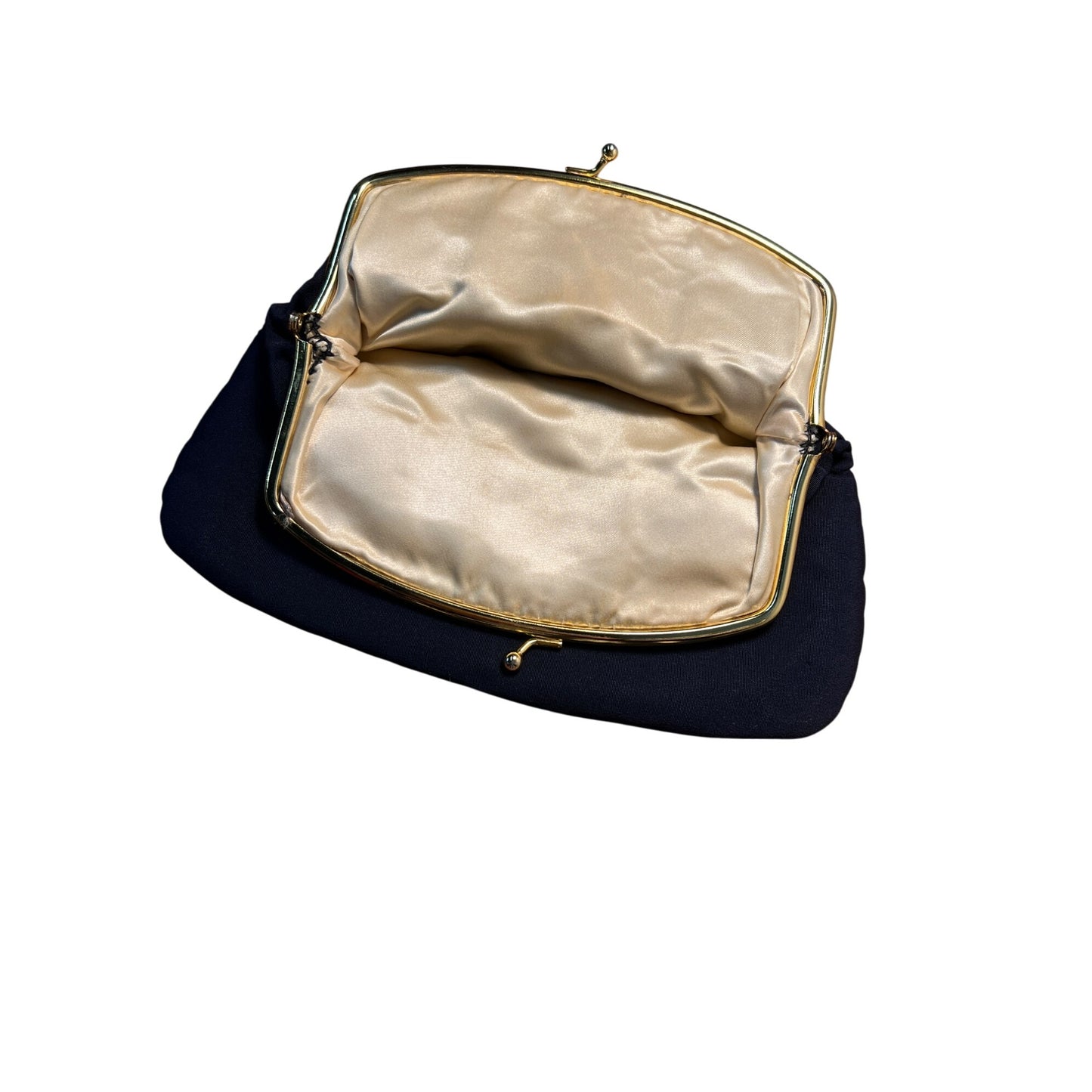 Vintage Mel Ton Navy Blue Sophisticated Clutch Purse With Gold Satin Interior Gold-Tone Frame