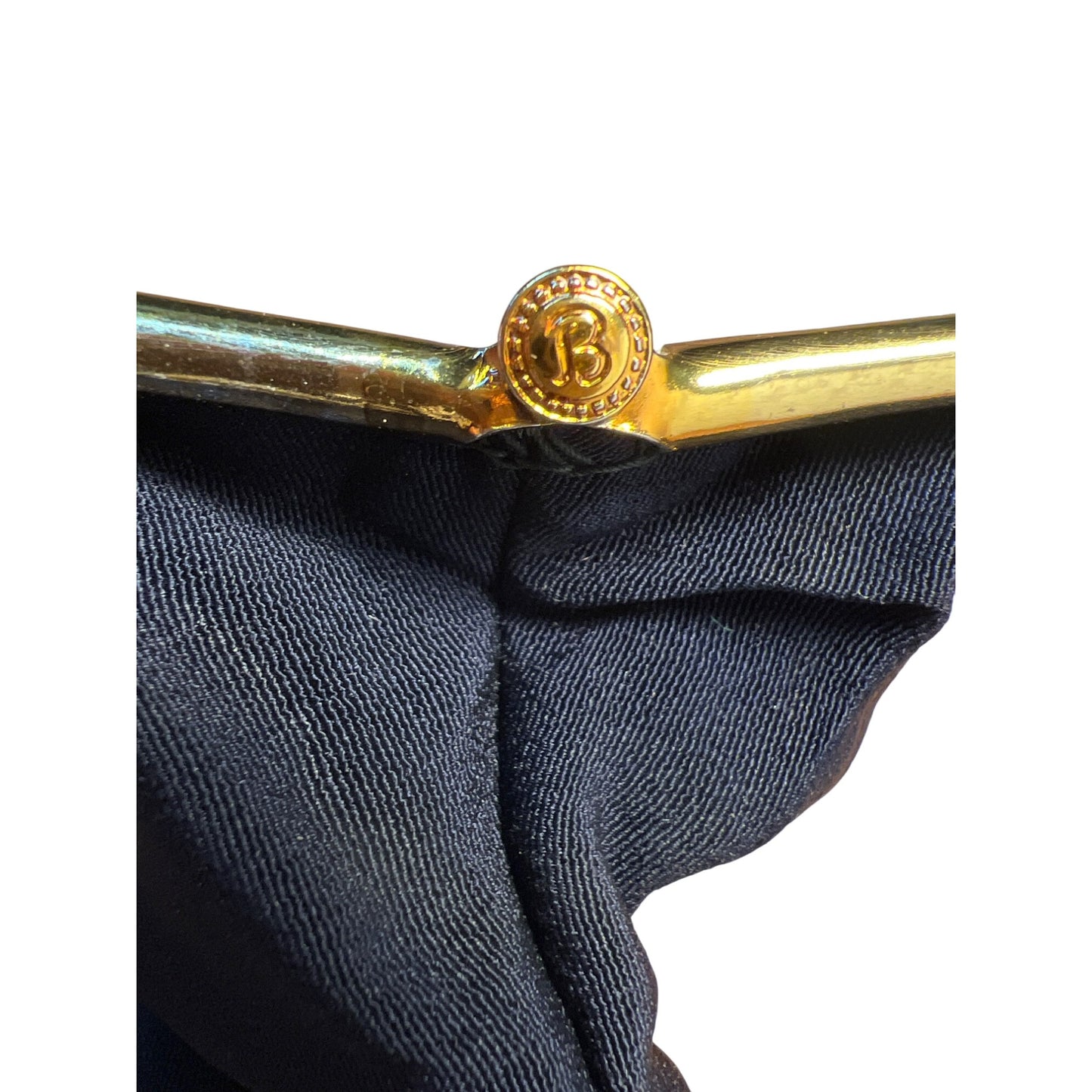 Vintage Mel Ton Navy Blue Sophisticated Clutch Purse With Gold Satin Interior Gold-Tone Frame