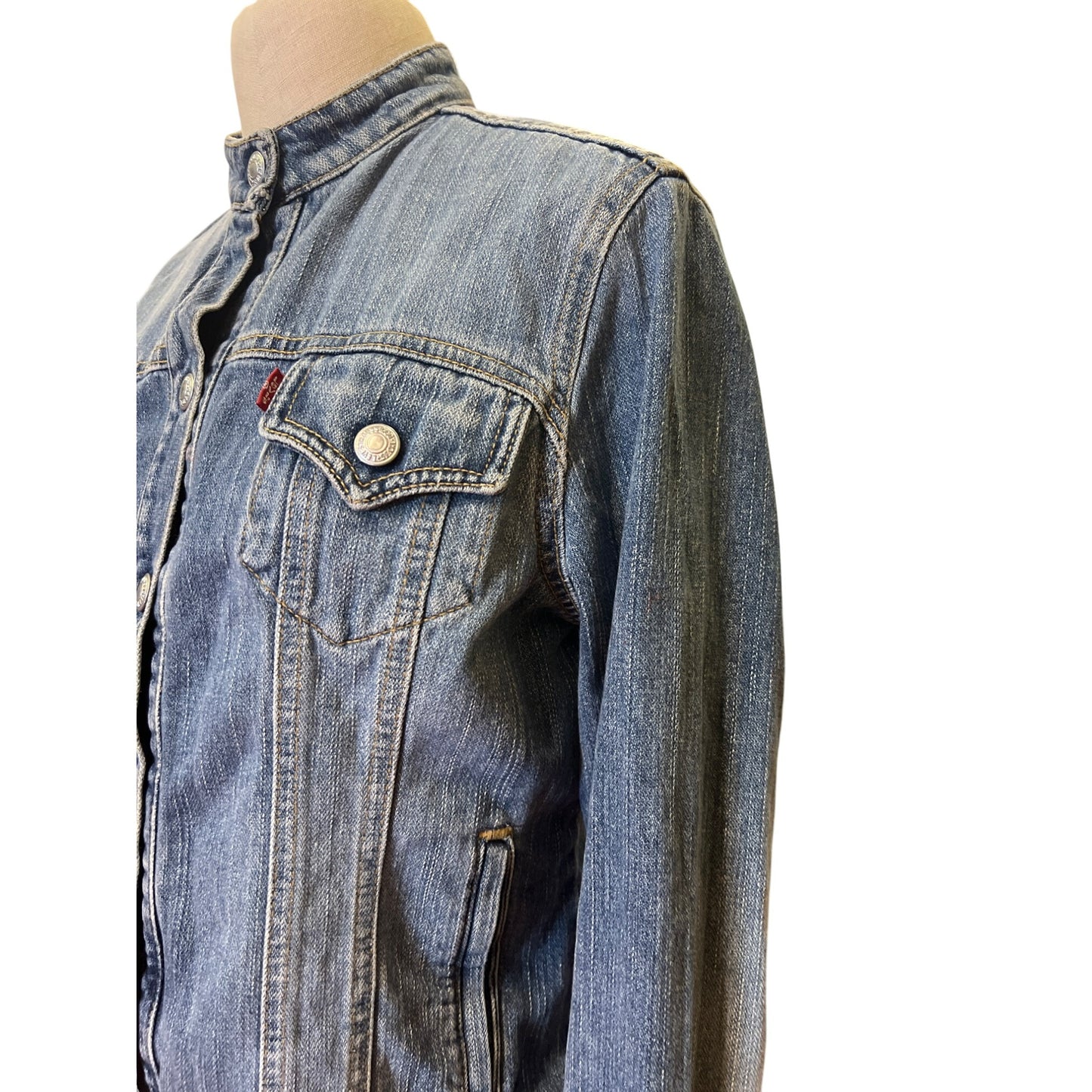 Vintage Levis Denim Jacket Trucker Style With Mandarin Collar Jean Coat Y2K