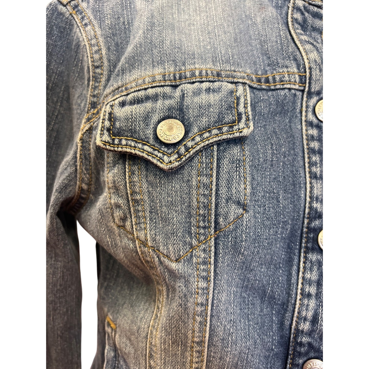 Vintage Levis Denim Jacket Trucker Style With Mandarin Collar Jean Coat Y2K