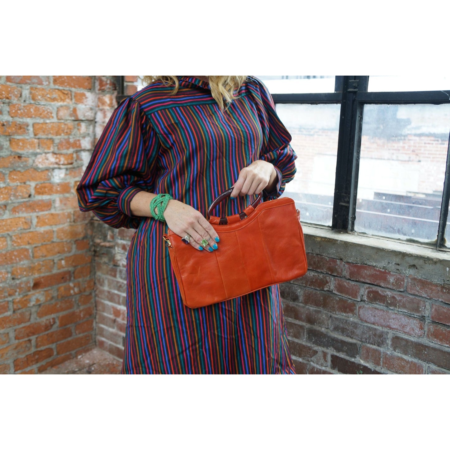 Orange Leather Handbag Purse Large Bag Vintage Accessories