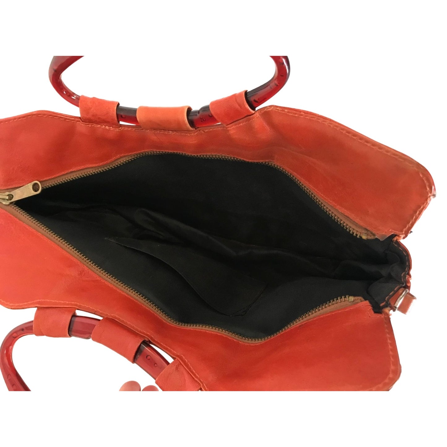Orange Leather Handbag Purse Large Bag Vintage Accessories