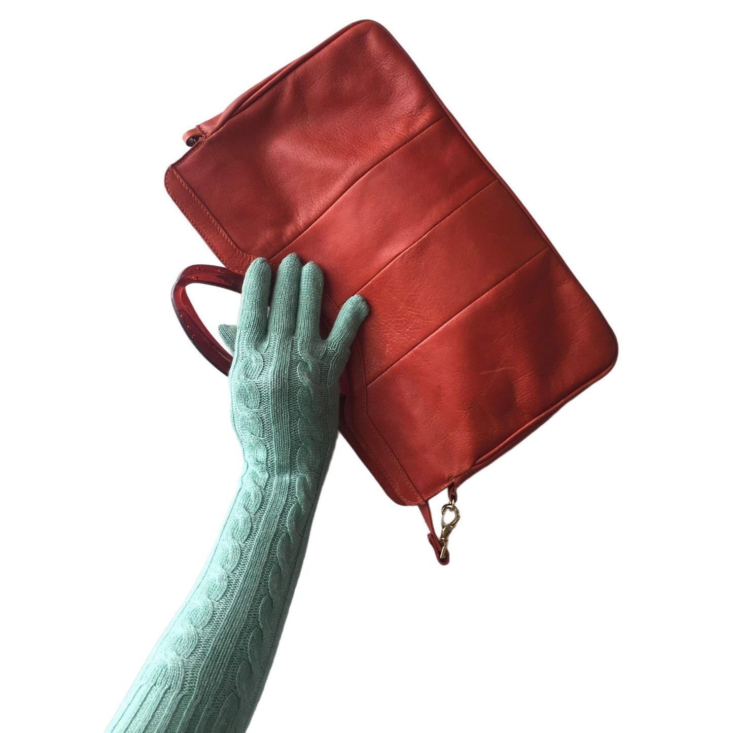 Orange Leather Handbag Purse Large Bag Vintage Accessories
