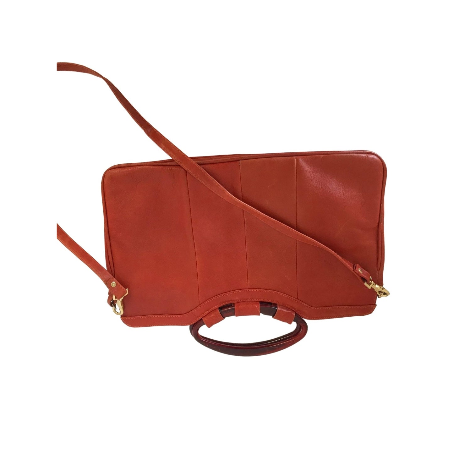 Orange Leather Handbag Purse Large Bag Vintage Accessories