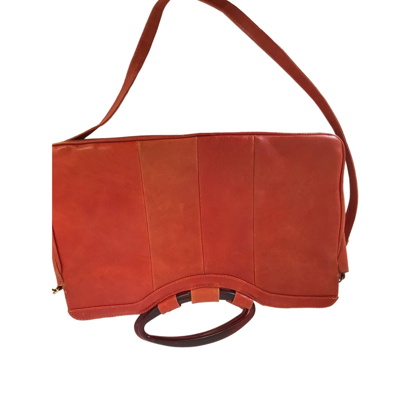 Orange Leather Handbag Purse Large Bag Vintage Accessories
