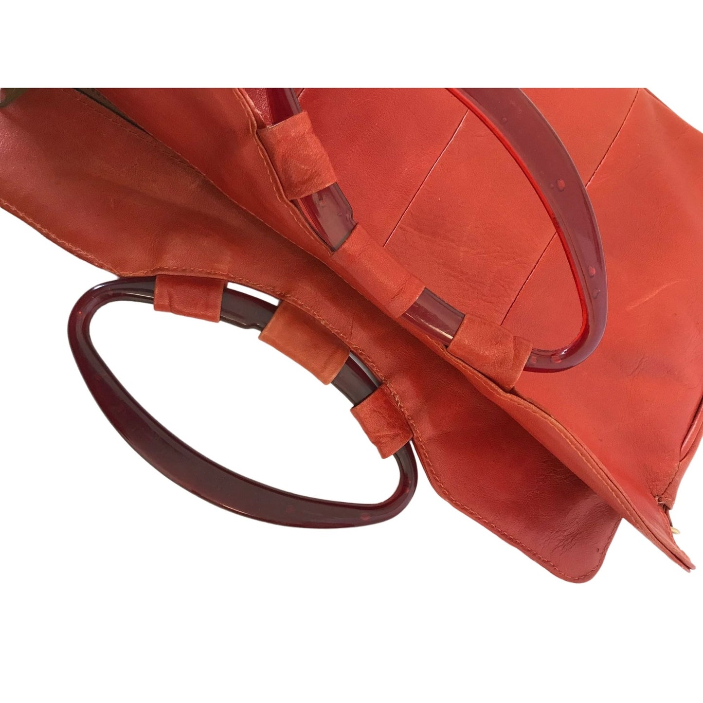 Orange Leather Handbag Purse Large Bag Vintage Accessories