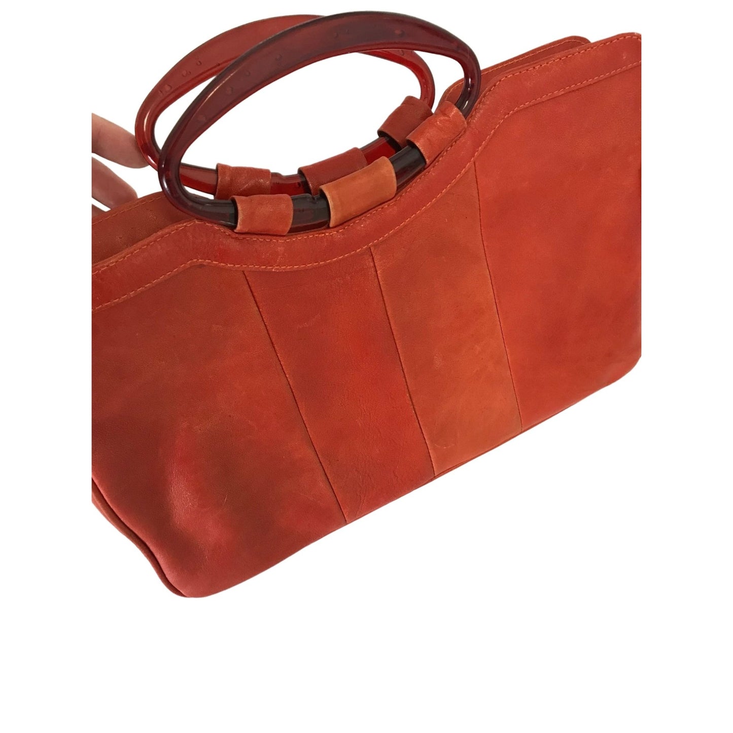 Orange Leather Handbag Purse Large Bag Vintage Accessories