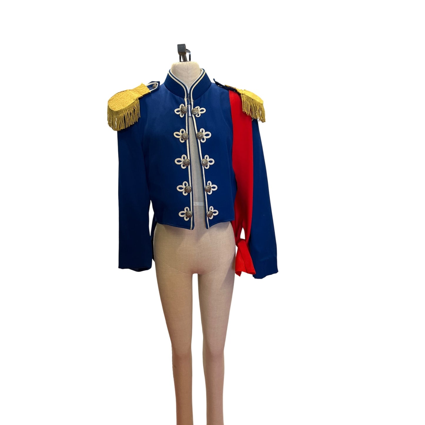 Vintage Stanbury Uniforms Blue Red Military-Inspired Jacket W/ Gold Tassels Crestline Detail Double-Breasted Buttons