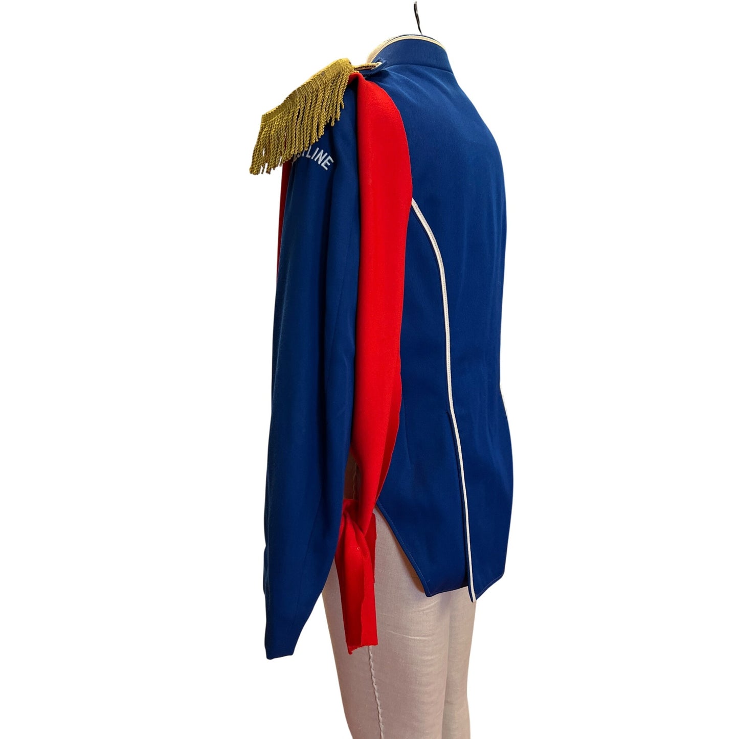 Vintage Stanbury Uniforms Blue Red Military-Inspired Jacket W/ Gold Tassels Crestline Detail Double-Breasted Buttons