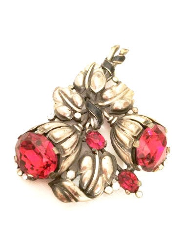 Trifari Fur Pin Ruby Red Brooch Floral Whimsical Vintage Jewelry