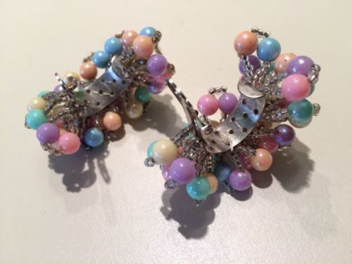 Vintage Plastic Jewelry Beaded Clip On Hoop Earrings