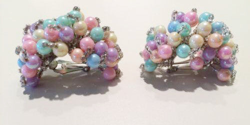 Vintage Plastic Jewelry Beaded Clip On Hoop Earrings