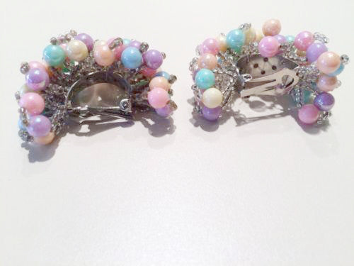 Vintage Plastic Jewelry Beaded Clip On Hoop Earrings
