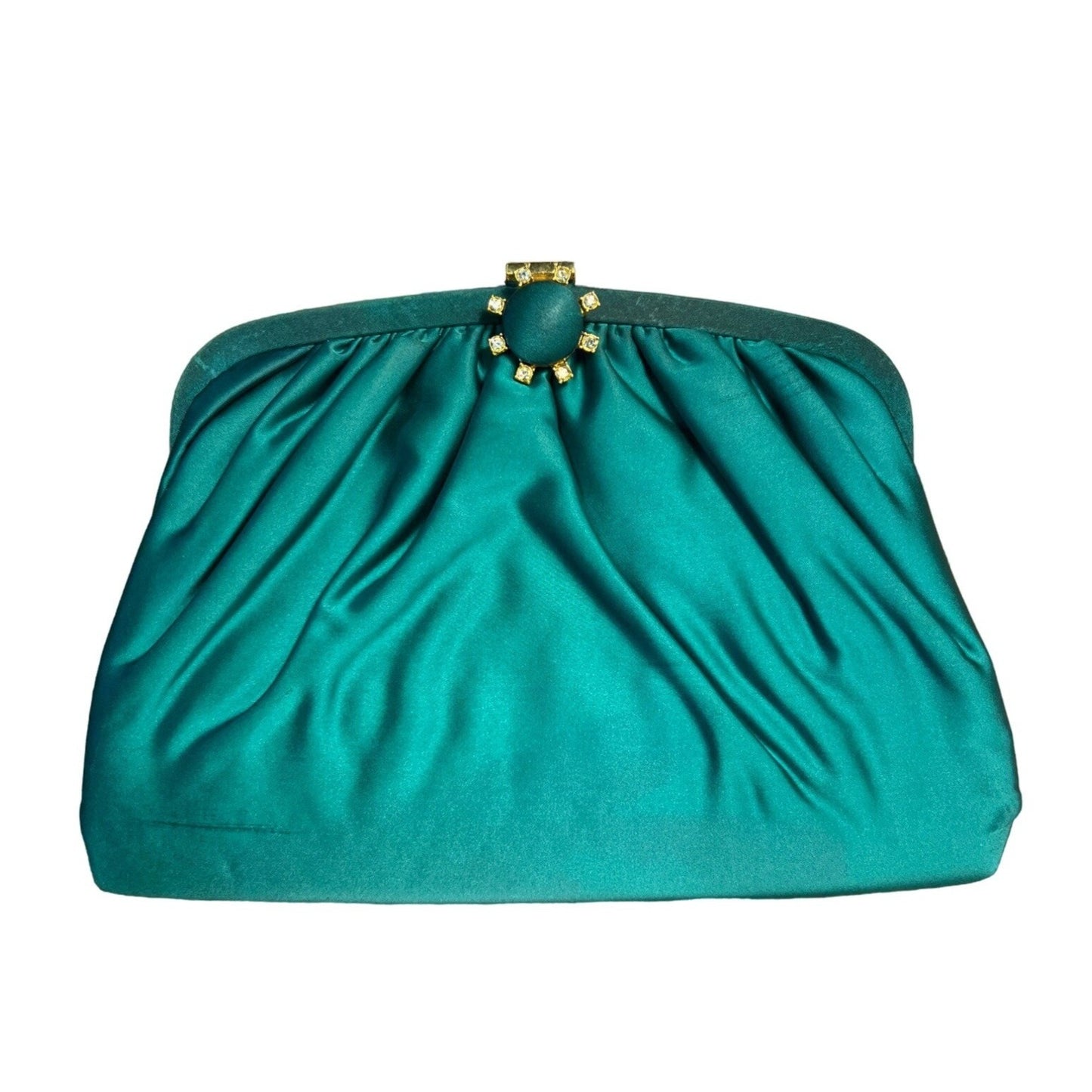 Vintage Ingber Emerald Green Clutch Old Hollywood Style Purse Ornated Clasp