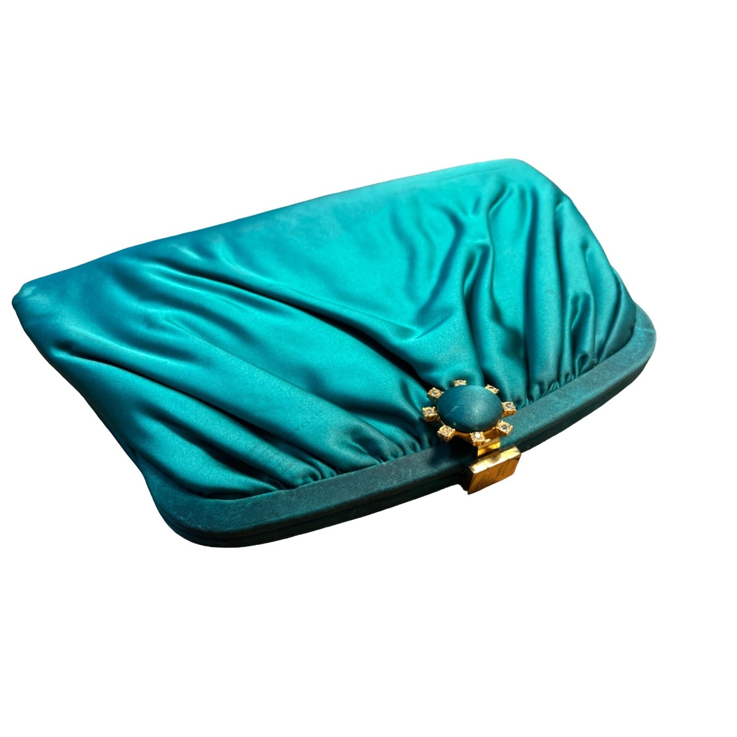 Vintage Ingber Emerald Green Clutch Old Hollywood Style Purse Ornated Clasp
