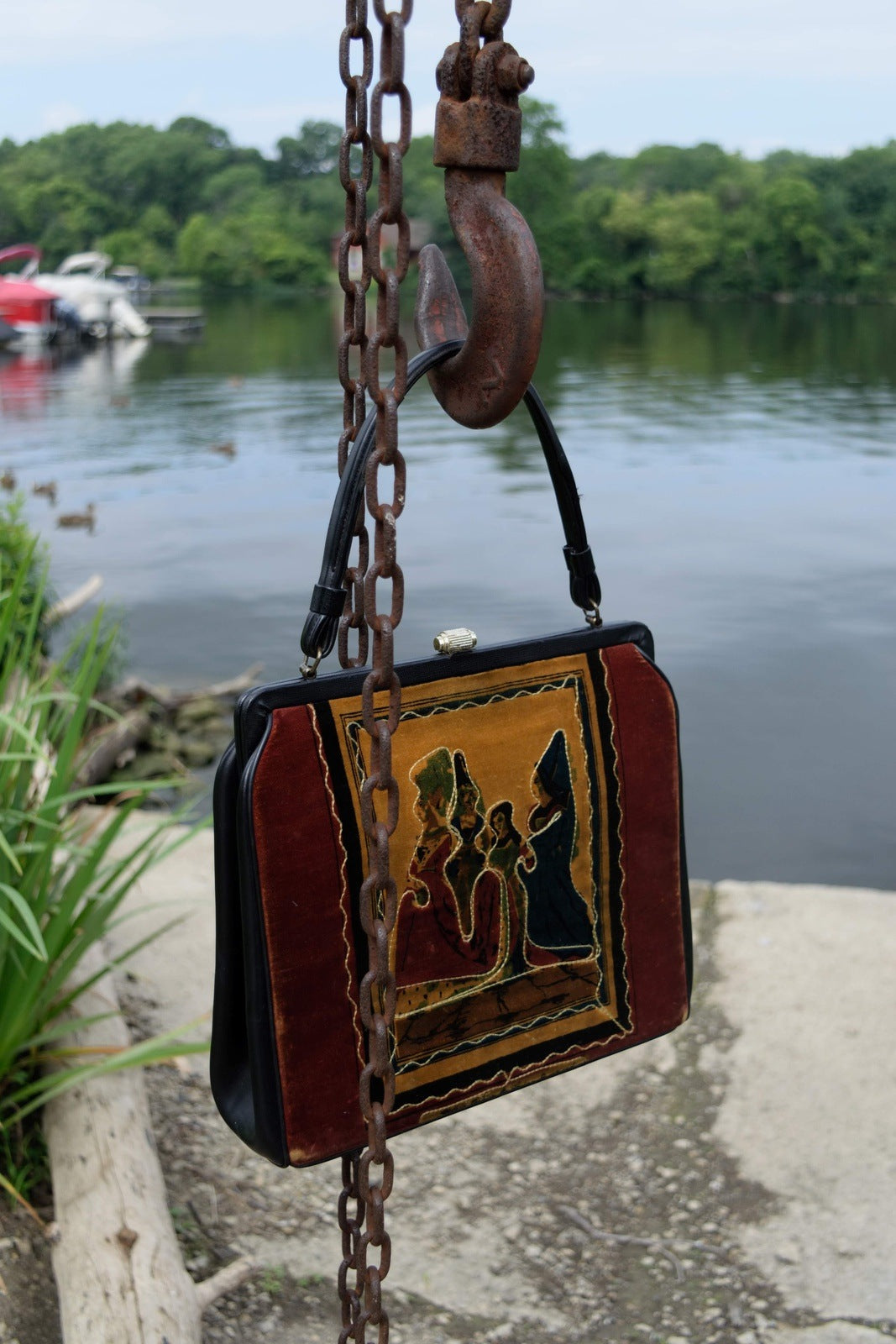German Renaissance Fashionista Bag Velour Tapestry Purse Vintage Accessory