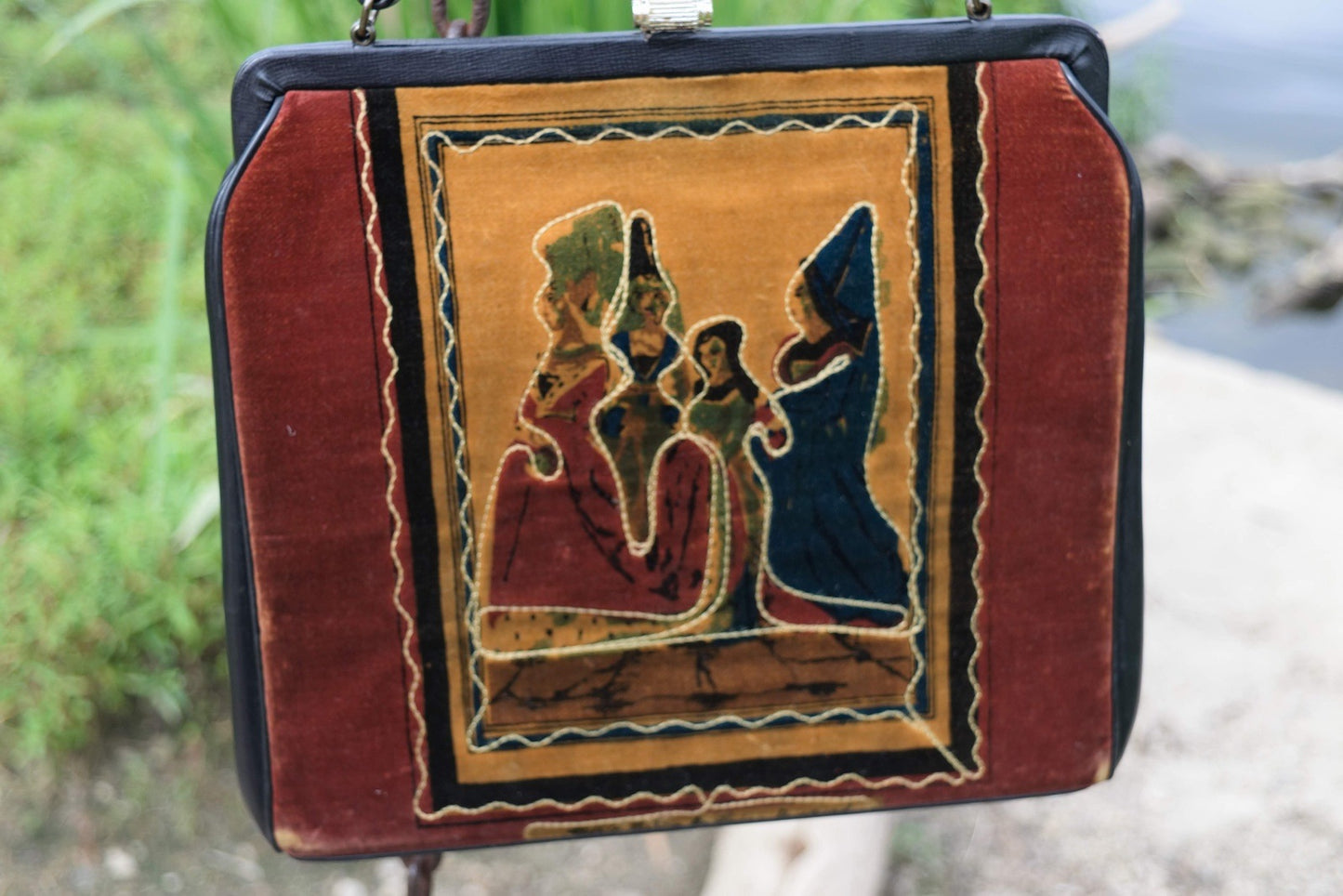 German Renaissance Fashionista Bag Velour Tapestry Purse Vintage Accessory