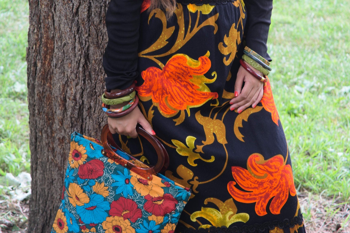 Floral Bold Tote Bag Retro Handbag Vintage Accessories