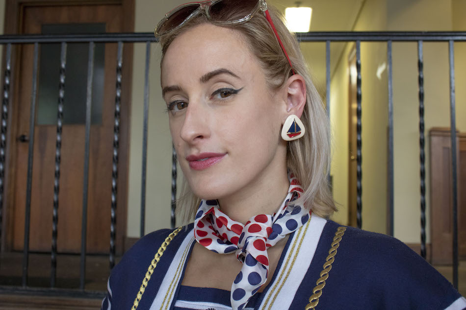 Red White Blue Polka Dots Triangle Scarf Vintage Accessories