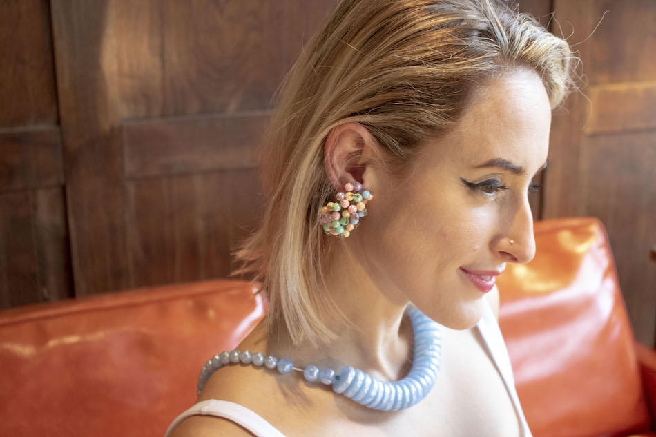 Vintage Plastic Jewelry Beaded Clip On Hoop Earrings