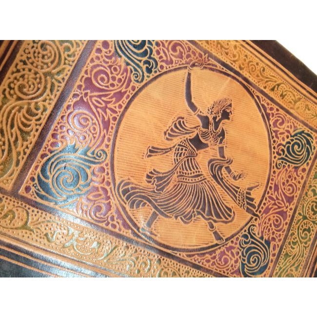 Exotic Dancer Etched Leather Ethnic Handmade Vintage Handbag Incredible Brown Clutch