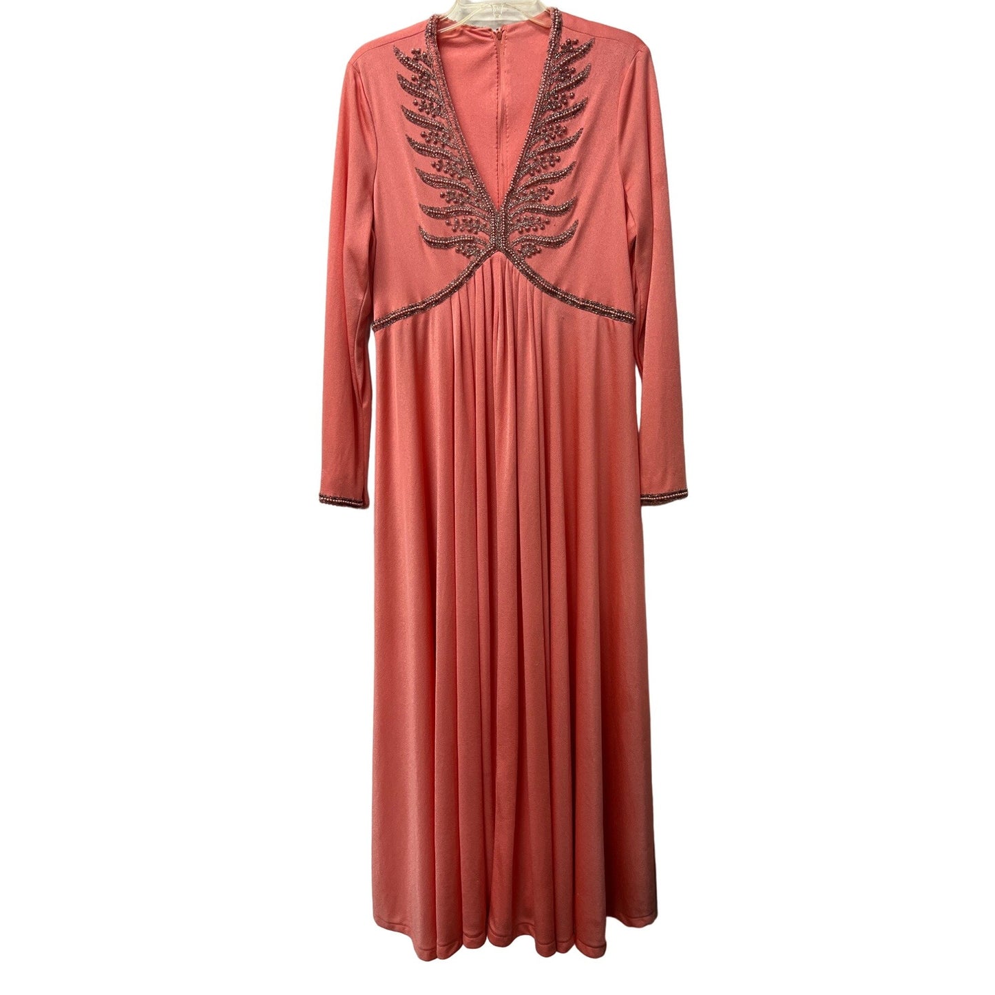 Vintage Jack Brian 1970 Maxi Dress Salmon Pink Beaded Special Evening