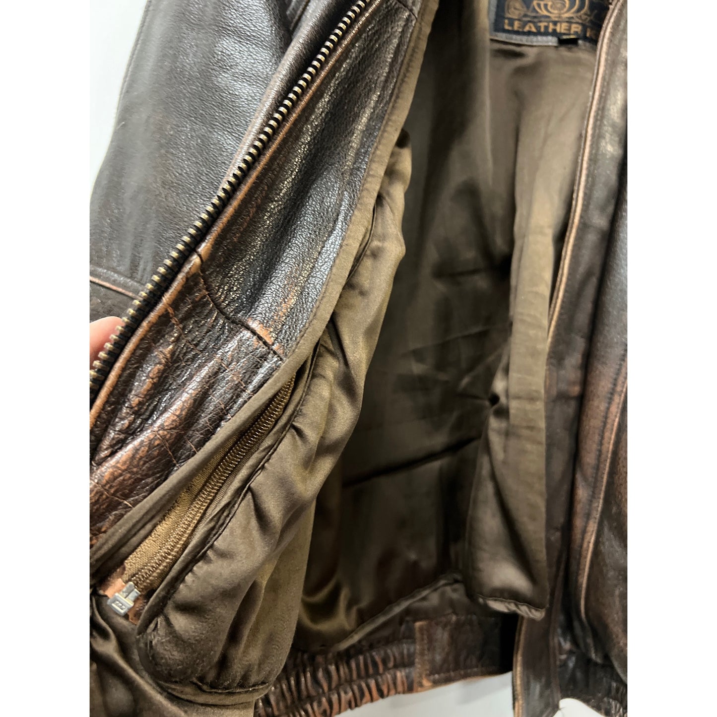 Vintage Leather King Motorcycle Jacket Brown Leather Bomber Biker Coat XL