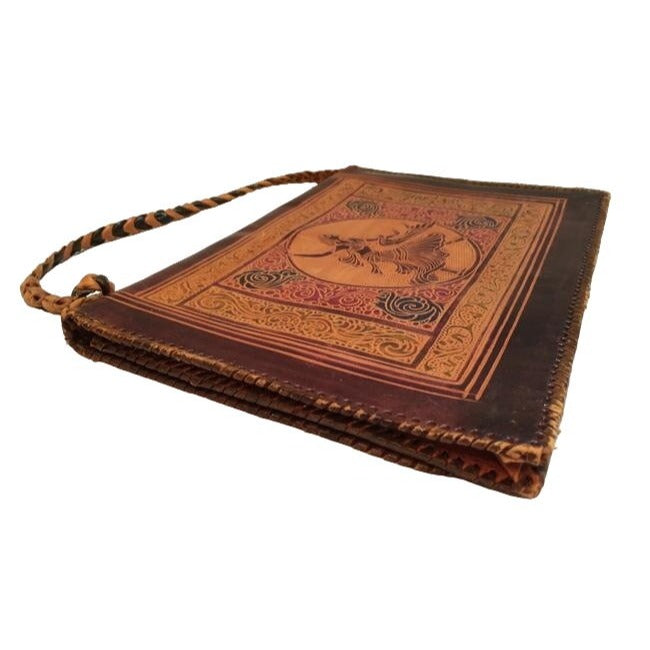 Exotic Dancer Etched Leather Ethnic Handmade Vintage Handbag Incredible Brown Clutch