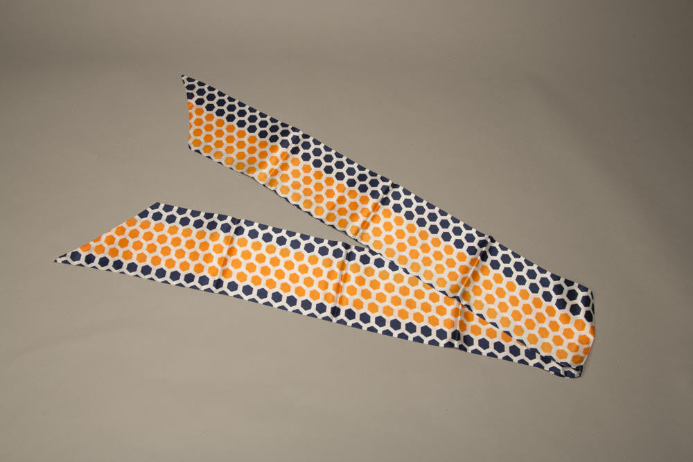 Vintage Scarf Long Orange Navy Blue White Polka Dots