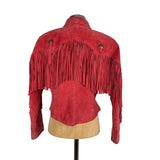 Pioneer Wear Women's Red Suede Leather Jacket Fringed Top Tassels Vintage Authentic